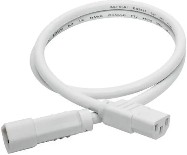 Alt view image 3 of 6 - Tripp Lite Heavy-Duty Power Extension Cord, 15A, 14 AWG (IEC-320-C14 to IEC-320-C13), White, 3 ft. (P005-003-AWH)
