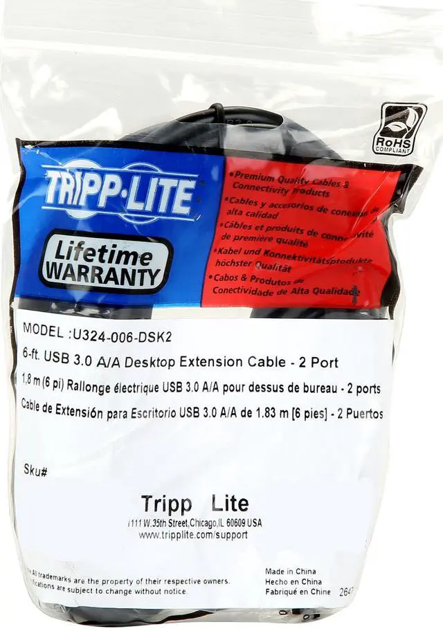 Alt view image 3 of 3 - Tripp Lite 2-Port USB 3.0 SuperSpeed Desktop Extension Cable (M/2xF), 6 ft. (U324-006-DSK2)