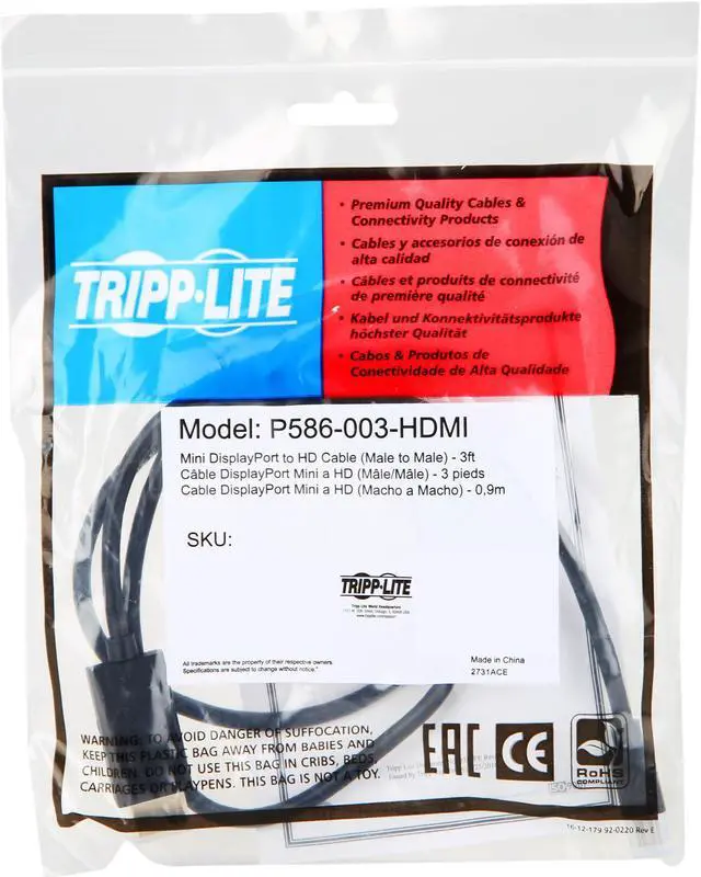 Alt view image 3 of 3 - Tripp Lite 3ft Mini Displayport to HDMI Converter Cable MDP-HDMI M/M 1080p