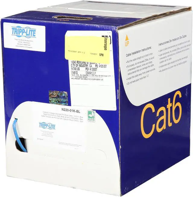 Alt view image 3 of 3 - Tripp Lite 1000ft Cat6 Gigabit Bulk Cable Stranded CMR PVC 24AWG Blue 1000'