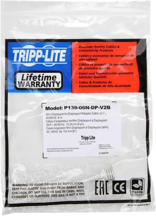 Alt view image 3 of 3 - Tripp Lite 6in Mini DisplayPort to DisplayPort Adapter Converter 4K@60Hz 6"