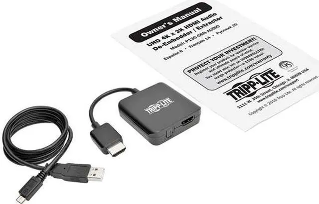 Alt view image 8 of 7 - Tripp Lite P130-06N-AUDIO UHD 4K x 2K @ 30 Hz HDMI Audio De-Embedder/Extractor with Built-In HDMI Cable