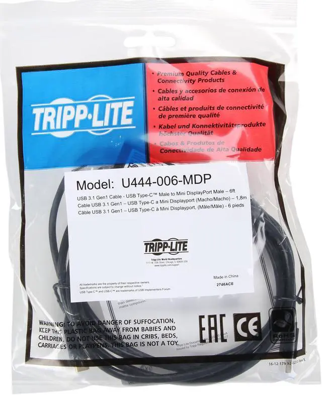 Alt view image 3 of 4 - Tripp Lite USB C to Mini DisplayPort 4K Adapter Cable USB Type C to mDP 6ft (U444-006-MDP)