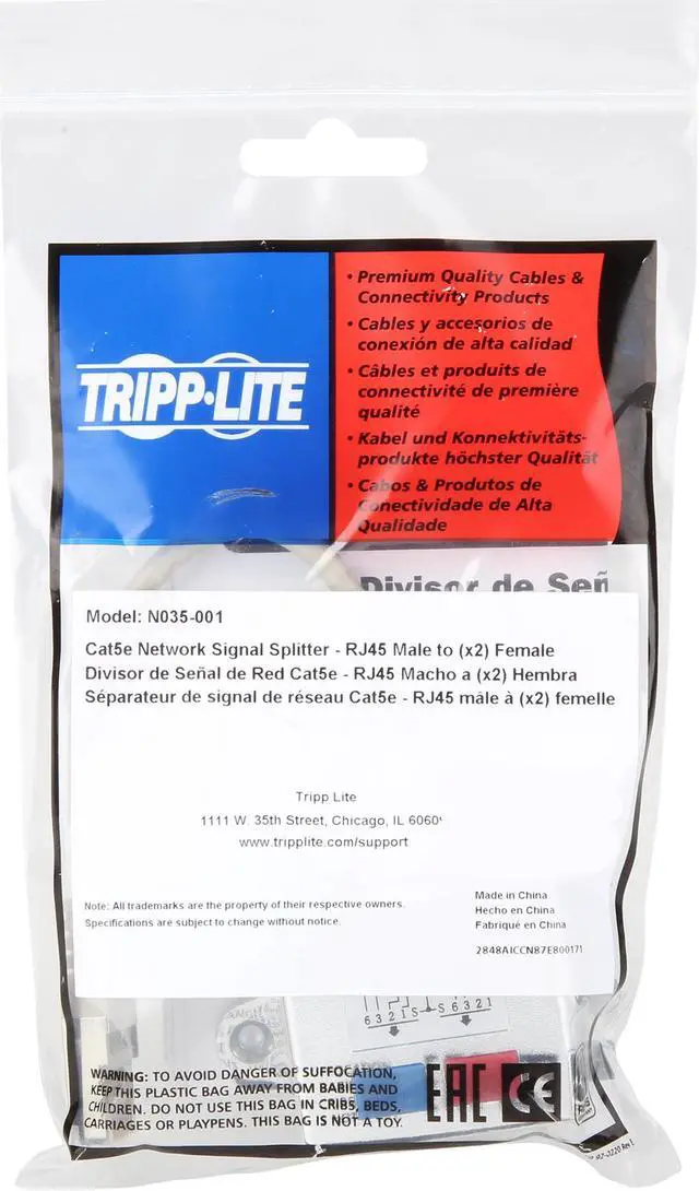 Alt view image 7 of 6 - Tripp Lite RJ45 Splitter Adapter Cable 10/100 Ethernet Cat5/Cat5e M/2xF 6in (N035-001)