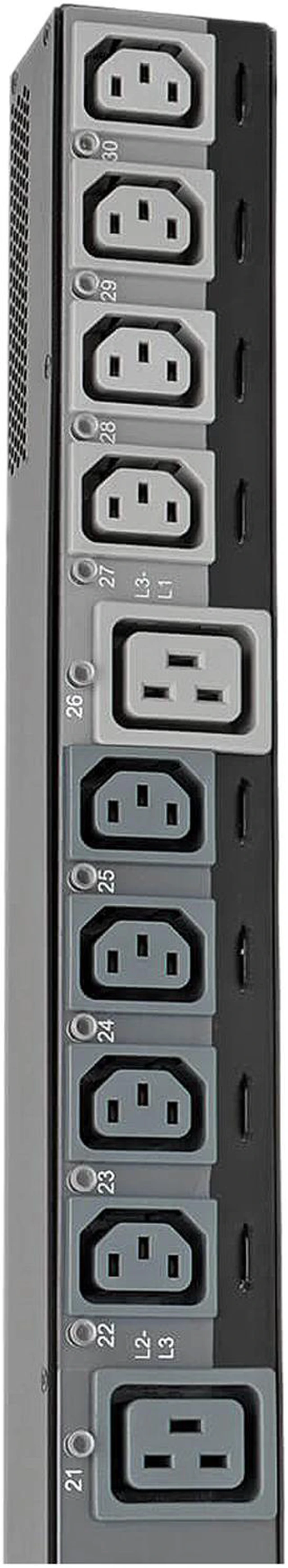 Alt view image 4 of 8 - Tripp Lite 14.5kW 3-Phase Switched PDU, LX Interface, 200 / 208 / 240V Outlets (24 x C13 / 6 x C19), LCD, Hubbell CS8365C, 10.0 Feet Cord, 0U Height, TAA (PDU3EVSR10H50)