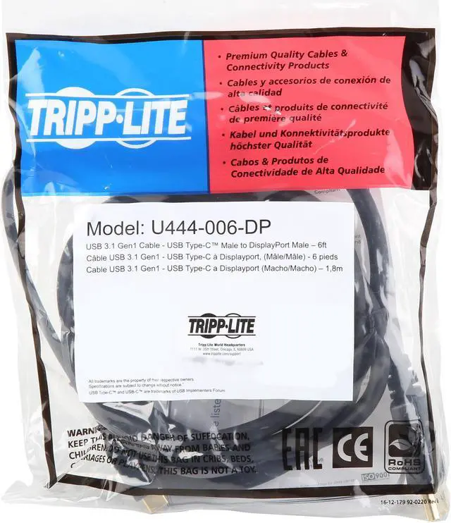 Alt view image 3 of 3 - Tripp Lite USB C to DisplayPort 4k Adapter Cable USB Type C to DP M/M 6ft (U444-006-DP)