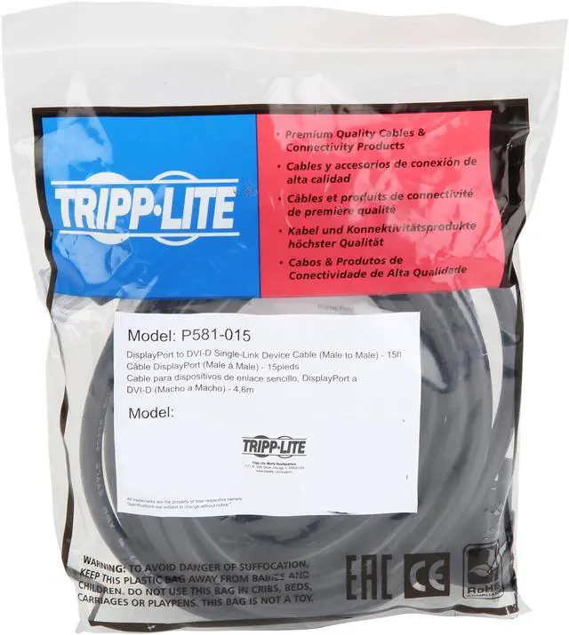 Alt view image 3 of 3 - Tripp Lite DisplayPort to DVI-D Adapter Cable DP w/ Latches M/M 1080p 15ft (P581-015)