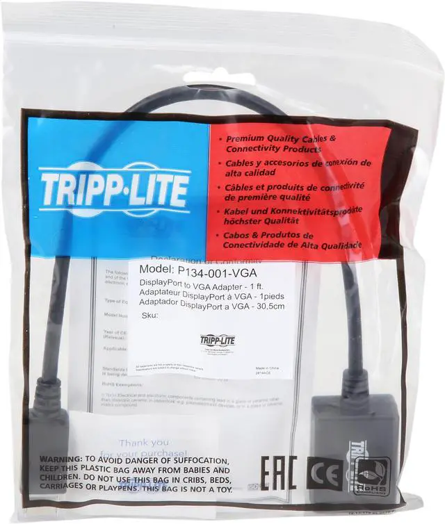 Alt view image 3 of 3 - Tripp Lite DisplayPort to VGA Adapter Converter Active DP to VGA M/F 1ft 1' (P134-001-VGA)
