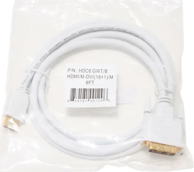 Alt view image 2 of 2 - SYSONIC HDC6 GWT/B 6 ft. White HDMI (M) to DVI-D (Male) Cable