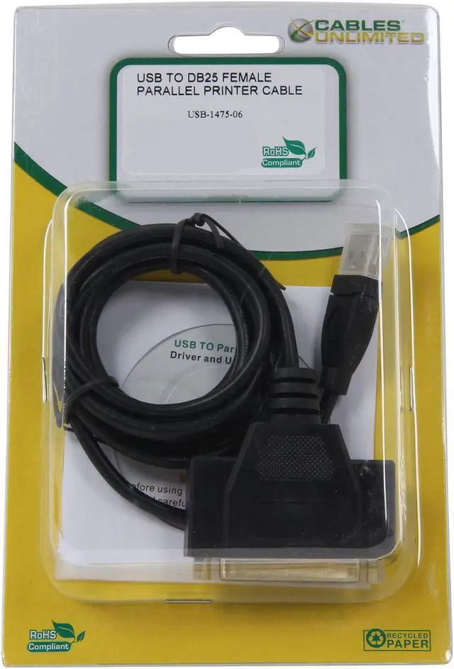 Alt view image 3 of 3 - CABLES UNLIMITED Model USB-1475-06 USB to Parallel DB25 Female Printer Cable