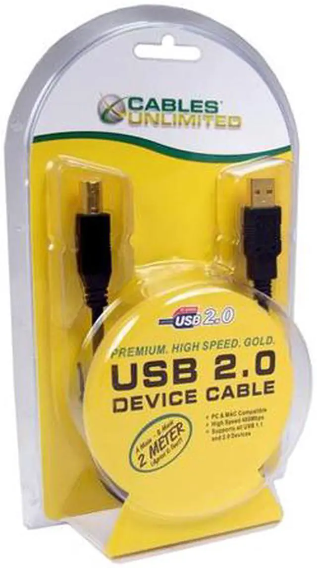 Alt view image 2 of 3 - CABLES UNLIMITED USB-5005-02M Black USB 2.0 A to B Cable with Gold Connectors