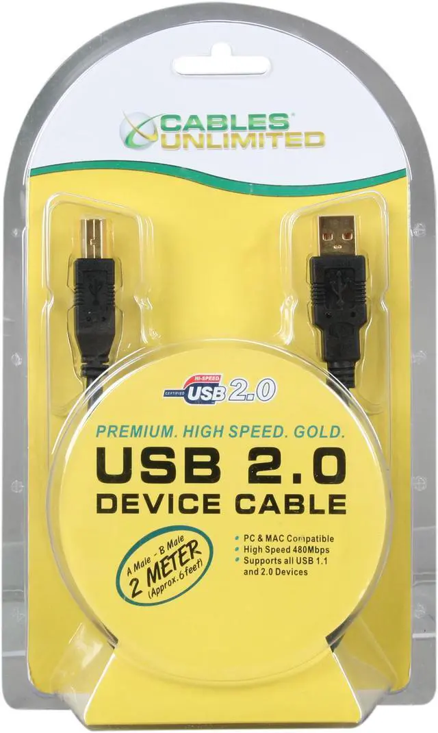 Alt view image 3 of 3 - CABLES UNLIMITED USB-5005-02M Black USB 2.0 A to B Cable with Gold Connectors