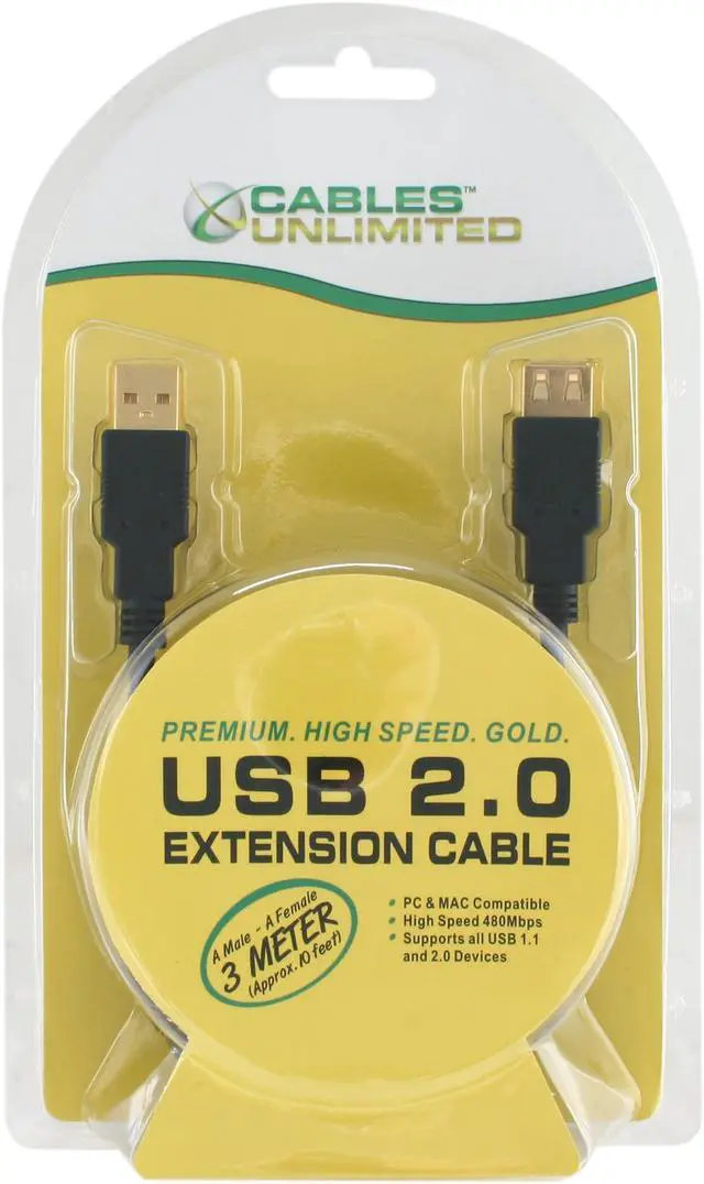 Alt view image 3 of 3 - CABLES UNLIMITED USB-5105-03M Black USB 2.0 Gold Connector Extension Cable