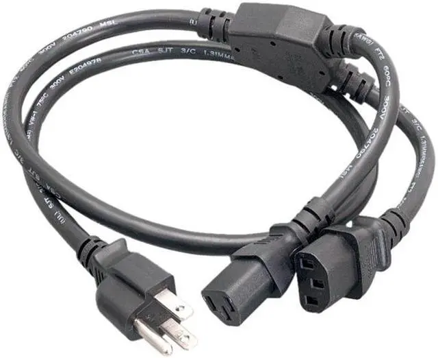 Main image of Nippon Labs 16 AWG NEMA 5-15P to C13 Splitter Power Cord, NEMA 5-15P to IEC-60320-C13 x 2, SJT, 3 ft. Black Power Splitter