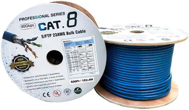 Alt view image 2 of 4 - Nippon Labs Cat8 Ethernet Cable Bulk Wire 500 feet - Blue, 2GHz, 40G, 23AWG, S/FTP - Shielded Latest 40Gbps 2000Mhz SFTP, PVC, Solid Conductor Patch Cord, 60CAT8-500-23BL