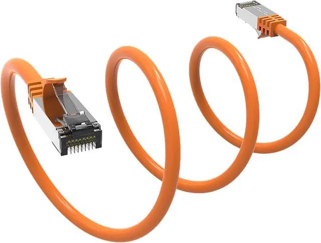 Alt view image 2 of 2 - Nippon Labs Cat8 RJ45 0.5ft Ethernet Patch Internet Network LAN Cable, In/Outdoor, 26AWG, Shielded Latest 40Gbps 2000MHz, Weatherproof S/ftP -in Wall, Outdoor for Gaming/Router/Modem/PC/Switch(Orange)