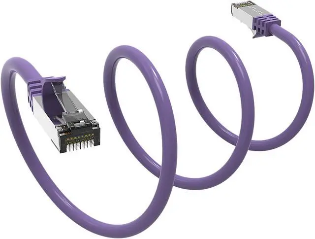 Alt view image 2 of 2 - Nippon Labs Cat8 RJ45 0.5ft Ethernet Patch Internet Network LAN Cable, In/Outdoor, 26AWG, Shielded Latest 40Gbps 2000MHz, Weatherproof S/ftP -in Wall, Outdoor for Gaming/Router/Modem/PC/Switch (Purple)