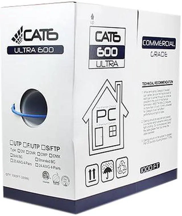 Alt view image 2 of 4 - Nippon Labs CAT6 UTP Bulk Ethernet Cable, Solid Copper 23 AWG, CM Rated, 600MHz, 1000' Pull Box (ETL) - Black 1000ft.Lan Cable