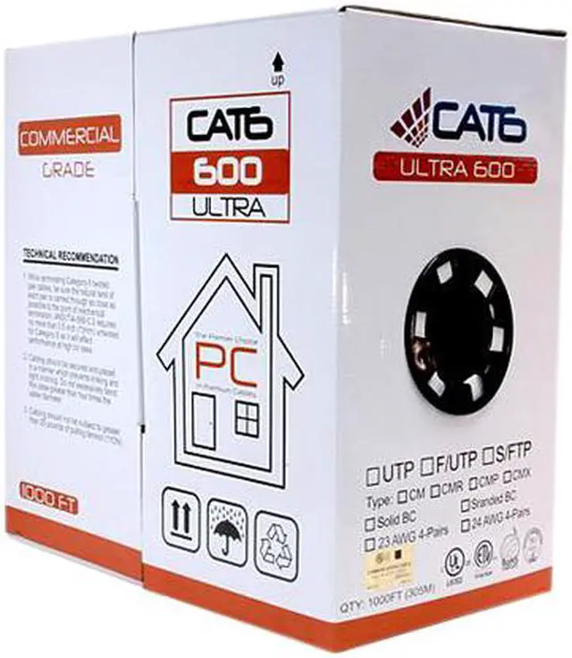 Alt view image 2 of 4 - Nippon Labs CAT6 Bulk Riser Ethernet Cable, CMR UL Listed Solid Copper UTP, 600MHz, 23 AWG 1000' Pull Box - Orange 1000FT Lan Cable