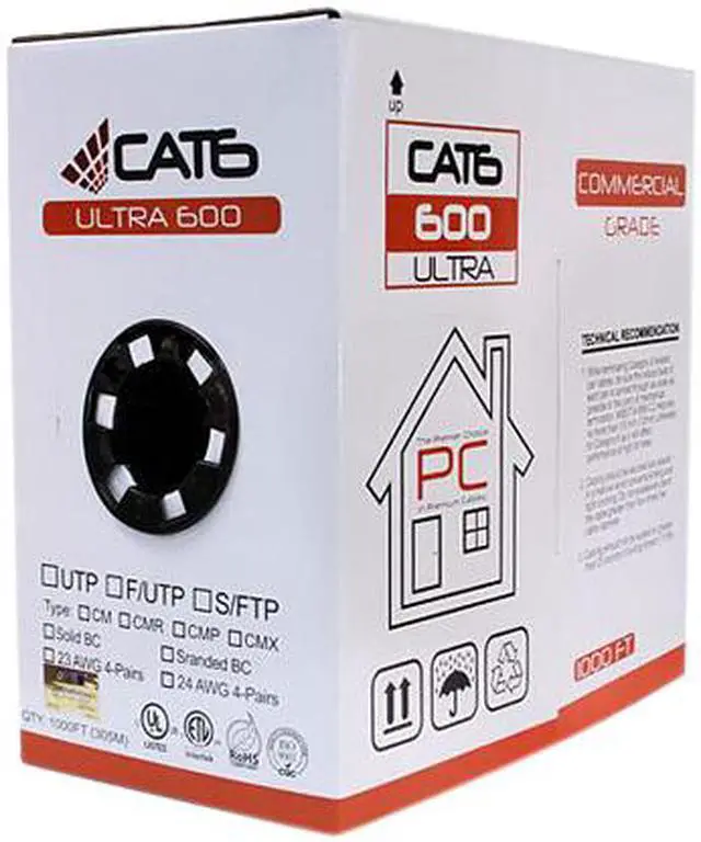 Alt view image 4 of 4 - Nippon Labs CAT6 Bulk Riser Ethernet Cable, CMR UL Listed Solid Copper UTP, 600MHz, 23 AWG 1000' Pull Box - Black 1000FT Lan Cable