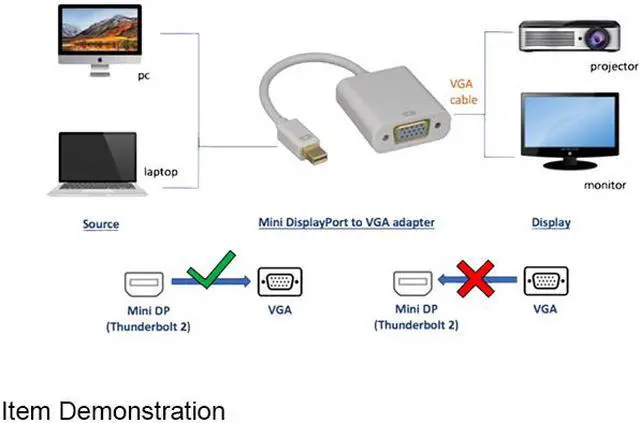Alt view image 2 of 2 - Nippon Labs Mini DisplayPort To VGA Adapter, 1920x1200@60Hz, White Mini Dp to VGA, Converter, 30DP-MDP-VGA
