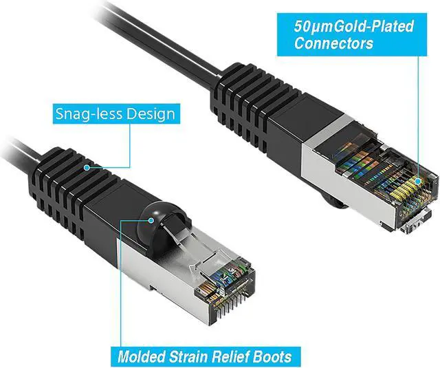 Alt view image 2 of 3 - Nippon Labs Cat7 Shielded (SSTP) 600MHz Ethernet Network Booted Cable, 26AWG 100 Feet Gigabit LAN Network Cable RJ45 High Speed Patch Cable, Black, 60CAT7-100BK