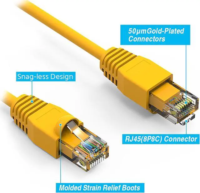 Alt view image 3 of 4 - Nippon Labs 5Ft Cat6A UTP Ethernet Network Booted Cable, 24AWG 5 Feet Gigabit LAN Network Cable RJ45 High Speed Patch Cable, Yellow, 60CAT6A-5YW