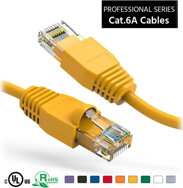 Main image of Nippon Labs 100Ft Cat6A UTP Ethernet Network Booted Cable, 24AWG 100 Feet Gigabit LAN Network Cable RJ45 High Speed Patch Cable, Yellow, 60CAT6A-100YW