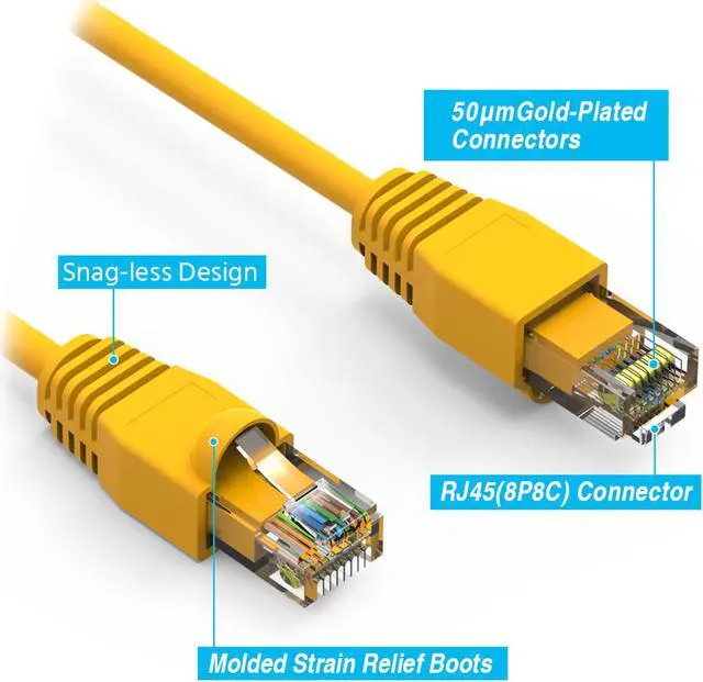 Alt view image 2 of 4 - Nippon Labs 1Ft Cat6A UTP Ethernet Network Booted Cable, 24AWG 1 Feet Gigabit LAN Network Cable RJ45 High Speed Patch Cable, Yellow, 60CAT6A-1YW