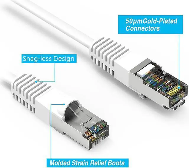 Alt view image 2 of 4 - Nippon Labs Cat7 Shielded (SSTP) 600MHz Ethernet Network Booted Cable, 26AWG 10 Feet Gigabit LAN Network Cable RJ45 High Speed Patch Cable, White, 60CAT7-10WT