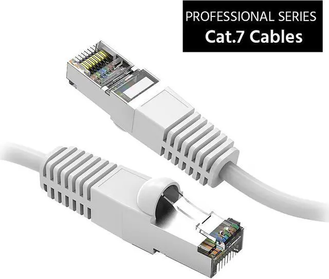 Main image of Nippon Labs Cat7 Shielded (SSTP) 600MHz Ethernet Network Booted Cable, 26AWG 50 Feet Gigabit LAN Network Cable RJ45 High Speed Patch Cable, White, 60CAT7-50WT