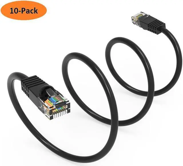 Alt view image 3 of 3 - Nippon Labs (10 Pack) Cat5E 1FT UTP Ethernet Network Booted Cable - Black - 1 ft. - 24AWG RJ45 Enhanced Cat5E Patch Cable (1FT 10 Pack Black)