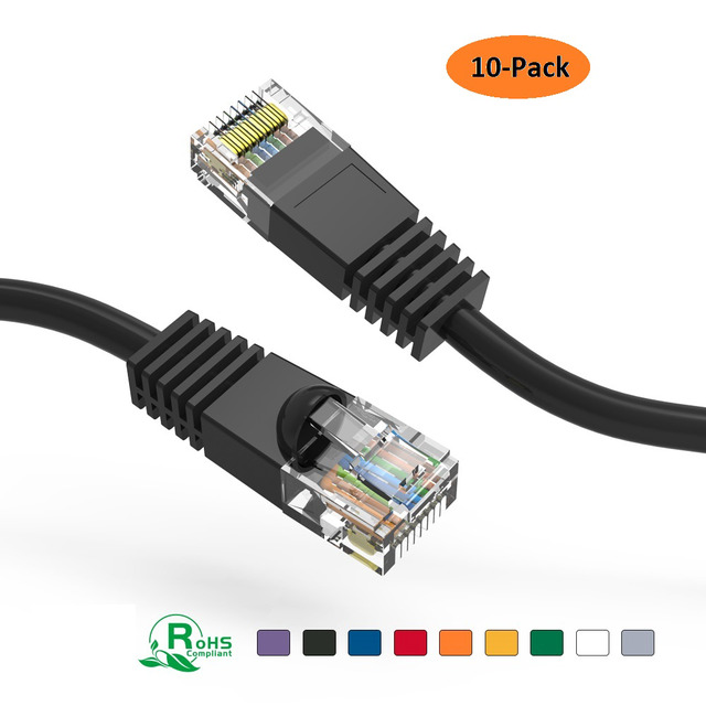 LOGICO 25-Pack Cat5e Ethernet Patch Cables - 10FT Black RJ45 Network Cables, UTP, T-568B Standard - Bulk Office/Home