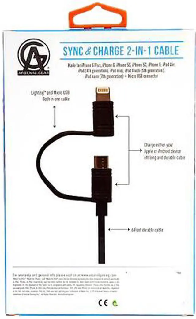 Alt view image 3 of 3 - Arsenal Gaming agc48m Black Apple certified Lightning cable and Micro USB Hybrid cable