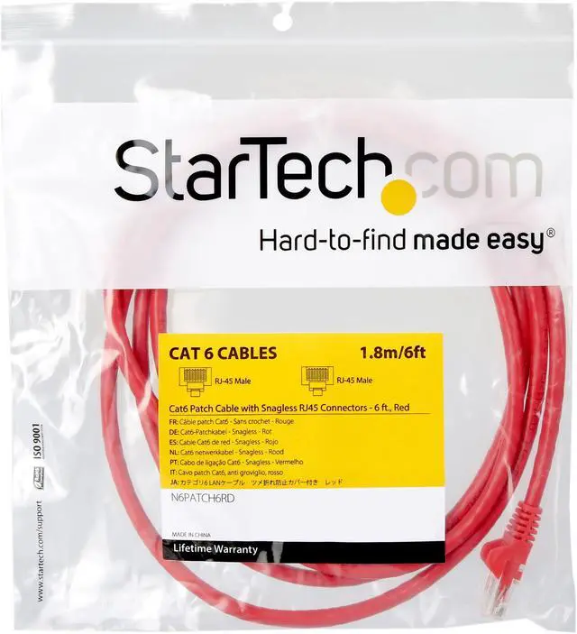 Alt view image 3 of 3 - StarTech N6PATCH6RD StarTech.com Cat6 Patch Cable - 6 ft - Red Ethernet Cable - Snagless RJ45 Cable - Ethernet Cord - Cat 6 Cable - 6ft