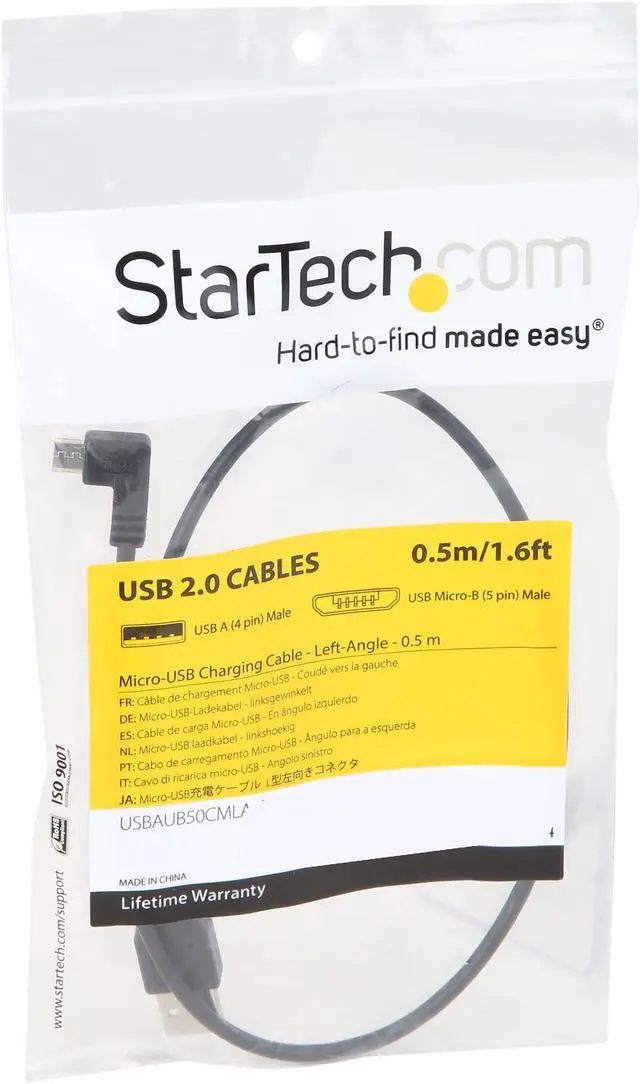 Alt view image 3 of 3 - StarTech.com USBAUB50CMLA Black Micro-USB Charge-and-Sync Cable M/M - Left-Angle Micro-USB - 24 AWG