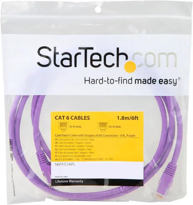Alt view image 3 of 3 - StarTech N6PATCH6PL StarTech.com Cat6 Patch Cable - 6 ft. - Purple Ethernet Cable - Snagless RJ45 Cable - Ethernet Cord - Cat 6 Cable