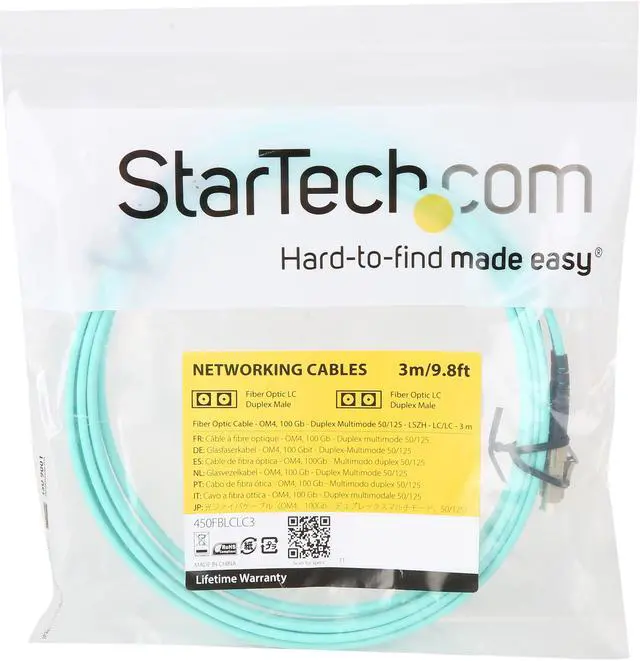 Alt view image 3 of 3 - StarTech 450FBLCLC3 StarTech.com Aqua OM4 Duplex Multimode Fiber - 3m / 9.8 ft. - 100 Gb - 50/125 - OM4 Fiber - LC to LC Fiber Patch Cable