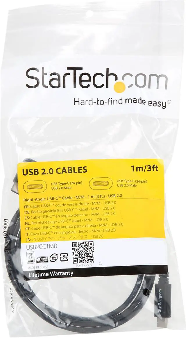 Alt view image 3 of 3 - StarTech USB2CC1MR Right Angle USB-C Cable - 1m / 3 ft. - Reversible - M/M - USB Type C Cable - USB-C Charge Cable - USB C to USB C Cable