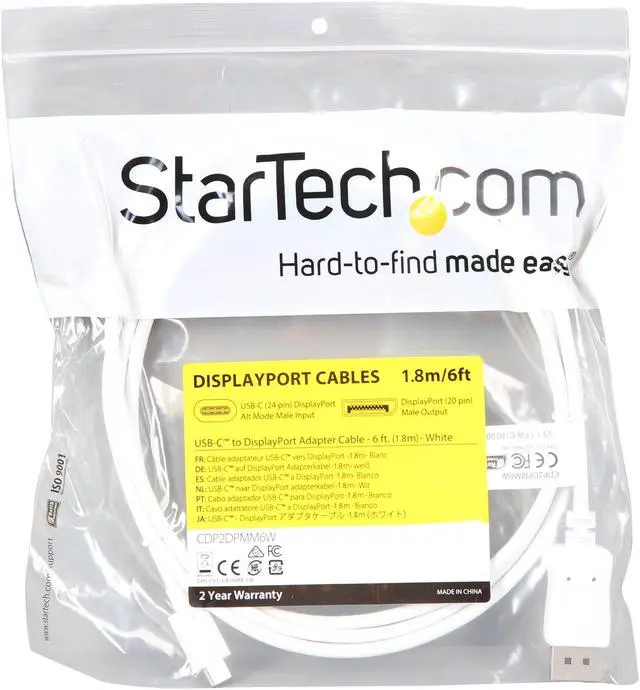 Alt view image 3 of 3 - StarTech.com CDP2DPMM6W 6ft USB C to DisplayPort Cable - White - 4K 60Hz DisplayPort Cable - USB Type C to DisplayPort Adapter (CDP2DPMM6W)