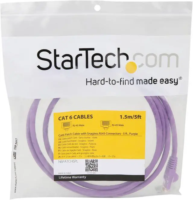 Alt view image 3 of 3 - StarTech N6PATCH5PL Cat6 Patch Cable – 5 ft – Purple Ethernet Cable – Snagless RJ45 Cable – Ethernet Cord – Cat 6 Cable – 5ft