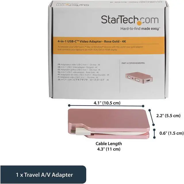 Alt view image 2 of 5 - StarTech.com CDPVDHDMDPRG USB-C Multiport Video Adapter - Aluminum - USB Type C to VGA / 4K HDMI/Mini DisplayPort/DVI - USB C Adapter - Rose Gold