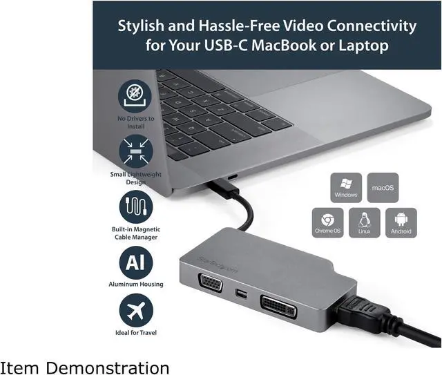 Alt view image 3 of 4 - StarTech.com CDPVDHDMDPSG USB-C Multiport Video Adapter - Aluminum - USB Type C to VGA / 4K HDMI/Mini DisplayPort/DVI - USB C Adapter - Space Gray