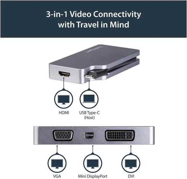 Alt view image 4 of 4 - StarTech.com CDPVDHDMDPSG USB-C Multiport Video Adapter - Aluminum - USB Type C to VGA / 4K HDMI/Mini DisplayPort/DVI - USB C Adapter - Space Gray