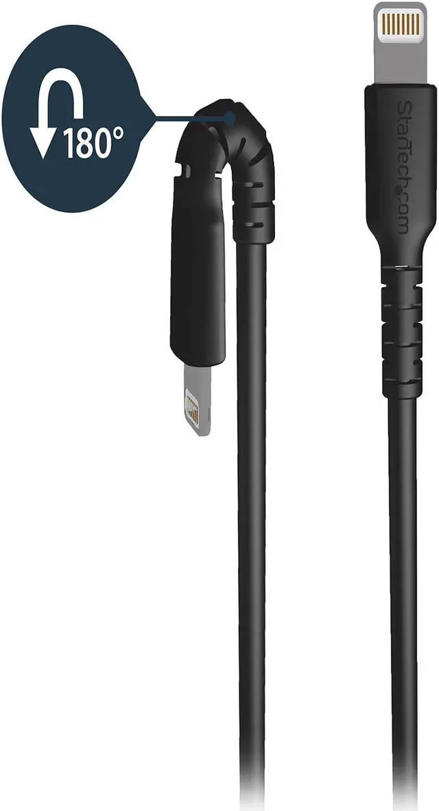 Alt view image 2 of 5 - StarTech.com RUSBLTMM2MB USB to Lightning Cable - 6.6 ft / 2m - MFi Certified Lightning Cable - Heavy Duty Lightning Cable - Black