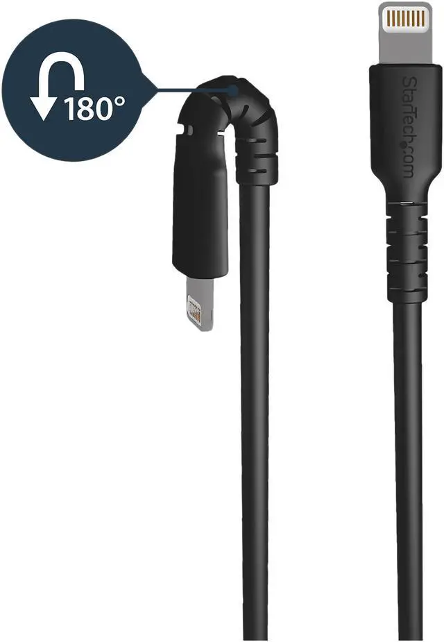Alt view image 2 of 5 - StarTech.com 1m USB A to Lightning Cable - Durable Black USB Type A to Lightning Connector Charge and Sync Charger Cord - Rugged w/Aramid Fiber - Apple MFI Certified - iPad Air iPhone 11 (RUSBLTMM1MB)