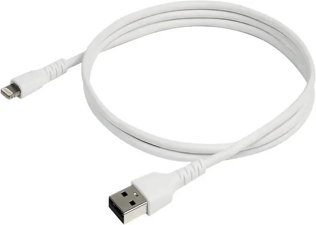Alt view image 2 of 6 - StarTech.com 1m USB A to Lightning Cable - Durable White USB Type A to Lightning Connector Charge and Sync Charger Cord - Rugged w/Aramid Fiber - Apple MFI Certified - iPad Air iPhone 11 (RUSBLTMM1M)
