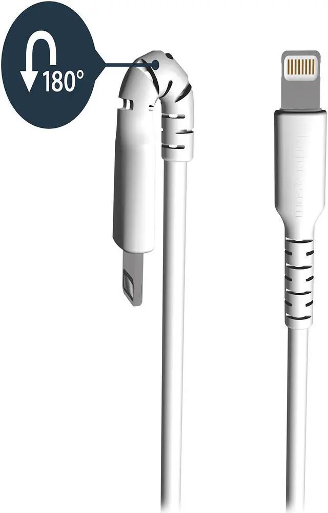 Alt view image 3 of 6 - StarTech.com 1m USB A to Lightning Cable - Durable White USB Type A to Lightning Connector Charge and Sync Charger Cord - Rugged w/Aramid Fiber - Apple MFI Certified - iPad Air iPhone 11 (RUSBLTMM1M)