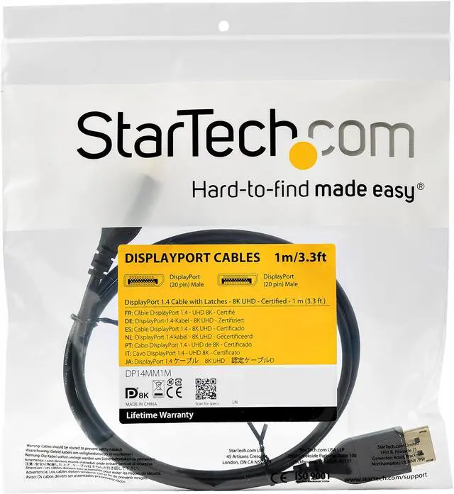 Alt view image 4 of 4 - StarTech.com 1m VESA Certified DisplayPort 1.4 Cable - 8K 60Hz HBR3 HDR - 3ft Super UHD DisplayPort to DisplayPort Monitor Cord - Ultra HD 4K 120Hz DP 1.4 Slim Video Cable M/M DP Connector (DP14MM1M)