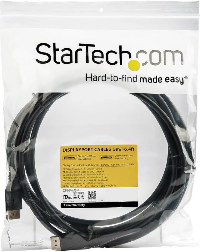 Alt view image 4 of 4 - StarTech.com DP14MM5M DisplayPort 1.4 Cable - 16.4 ft / 5m - VESA Certified - 8K@60Hz - HBR3 - HDR - DP to DP Monitor Cable - 8K DisplayPort Cable